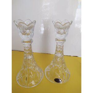 Crystal Cristal USA Clear Crystal Candlestick Candle Holders 8” (set of 2)